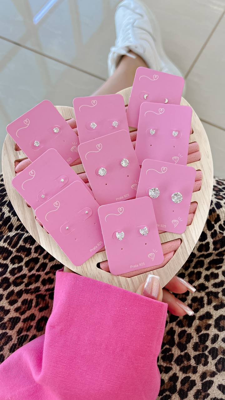 3 Brincos Trio Zircônia 3,4 e 5cm (rosa)