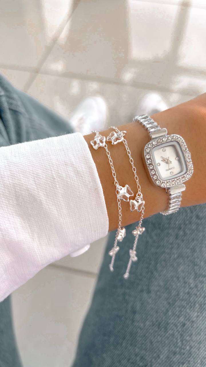 Pulseira Elo Losango com Borboletas em Madre Pérola