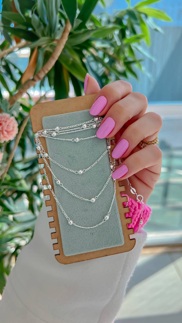 Colar Elo Cadeado com 7 Bolinhas de 3mm