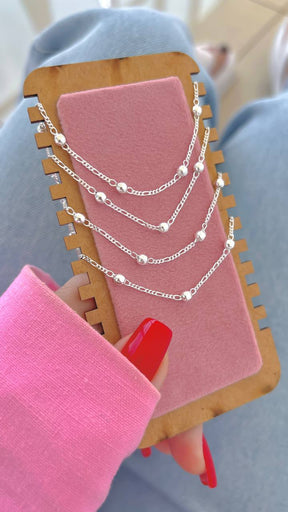 Colar Elo Cadeado com 7 Bolinhas de 3mm