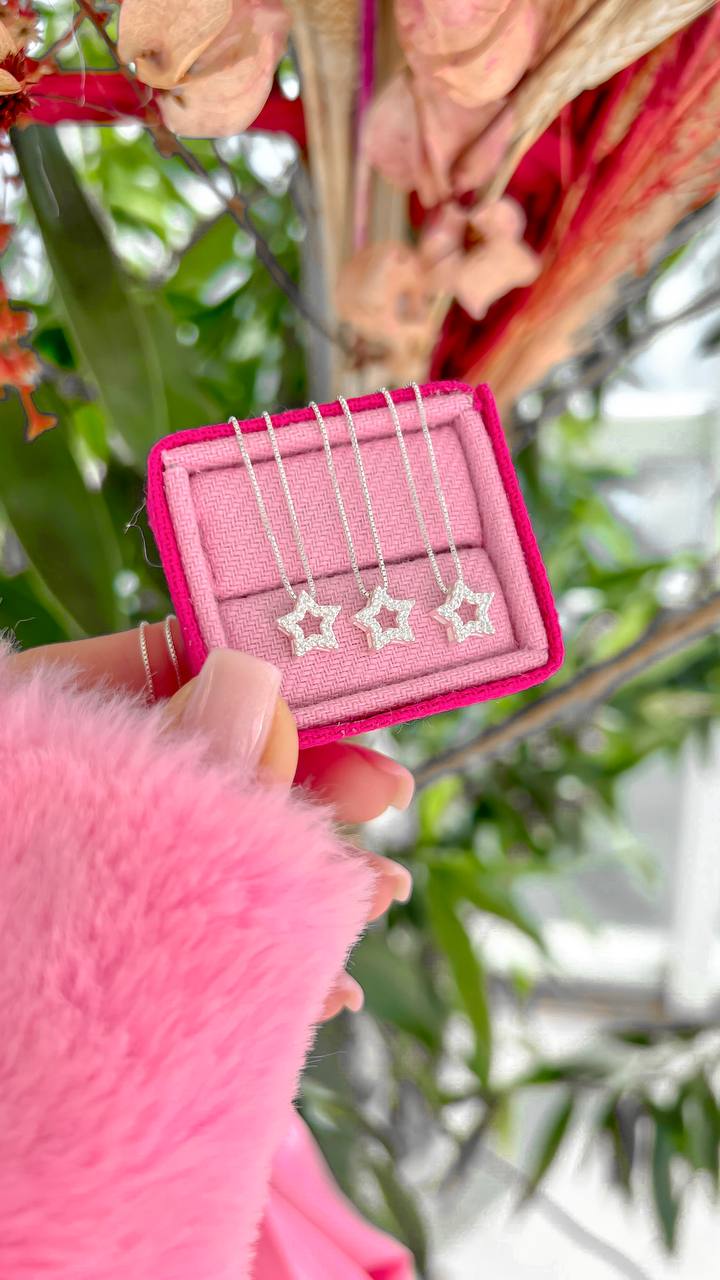 Colar Veneziana 45 cm com Pingente Estrela Cravejada de Cristal – Prata 925