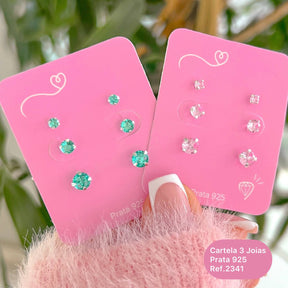 3 Brincos Trio Zircônia 3,4 e 5cm (rosa)