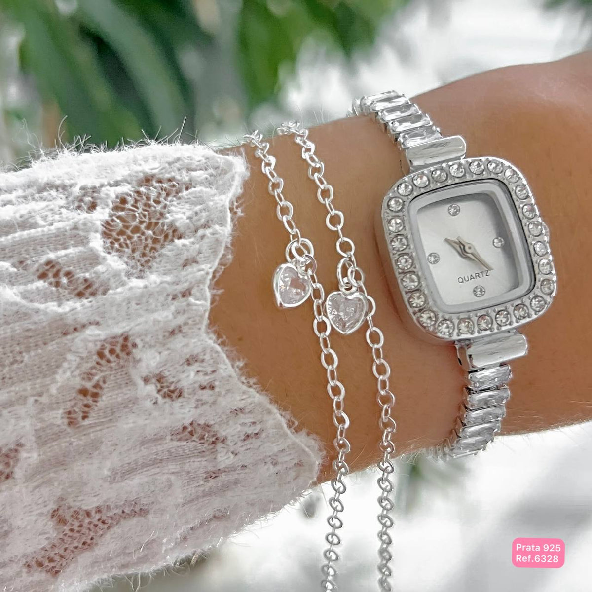 Pulseira Elo Coração com Pingente de Zircônia Cristal 6mm – 18cm