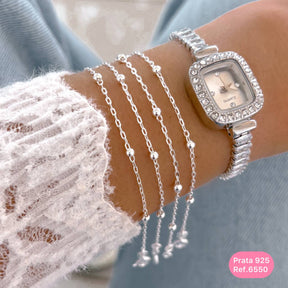 Pulseira Elo com Cadeado Longo e Bolinhas 3mm – 18cm